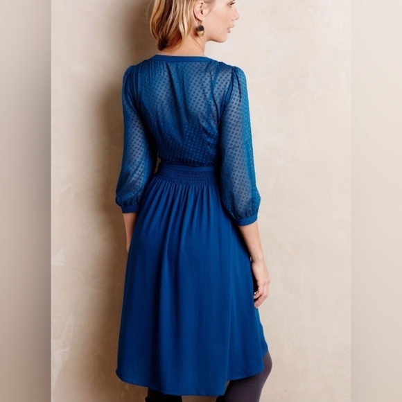 Anthropologie HD in Paris Celeste Dress Women's 6 Blue Swiss Dot Boho Romantic - Picture 12 of 15